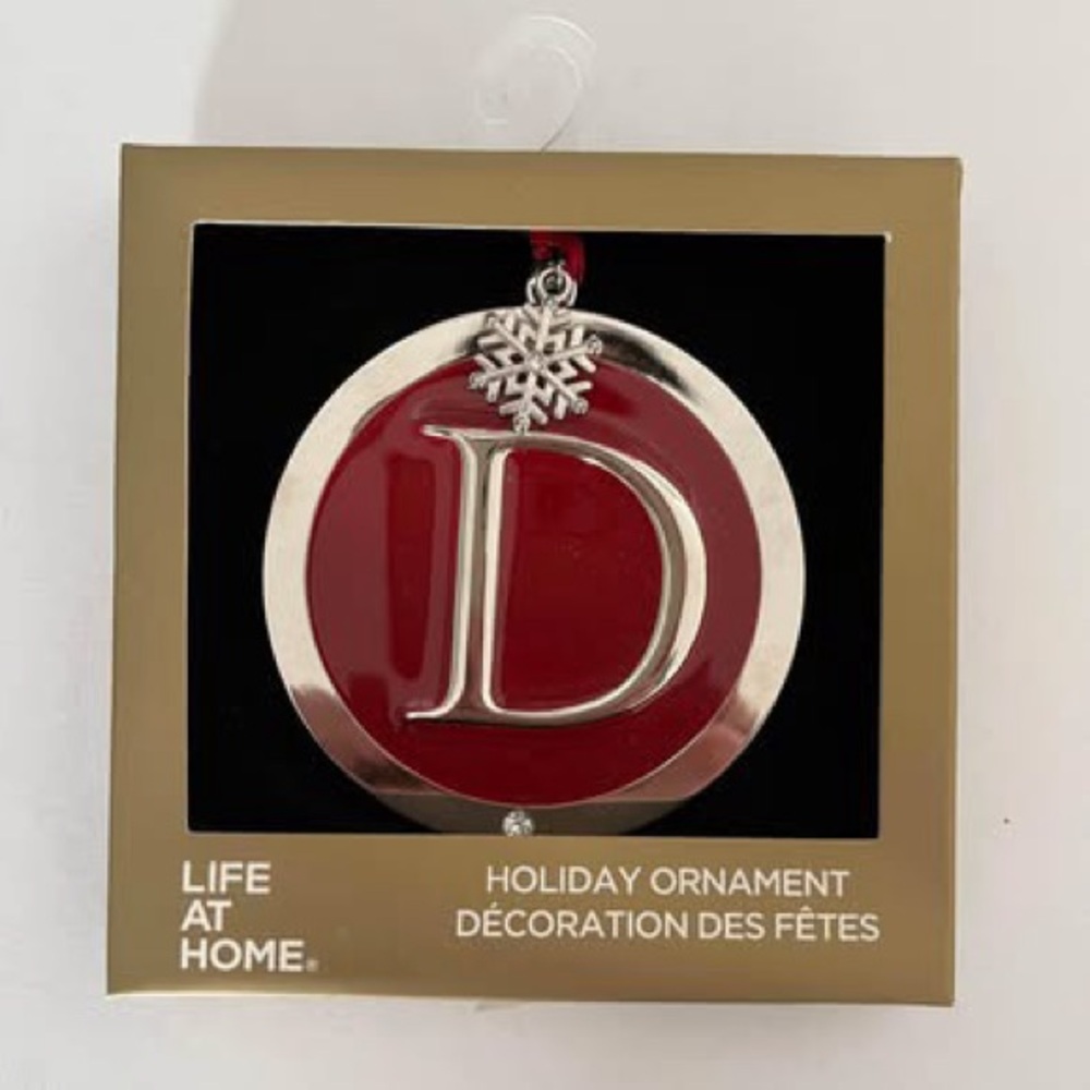 Letter D Metal Christmas Ornament